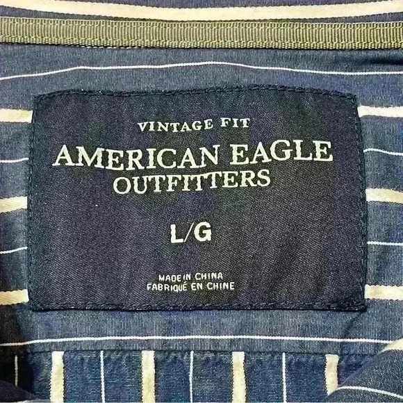 American Eagle Shirt Mens Size Large Vintage Fit Blue Striped Long Sleeve - Picture 8 of 9